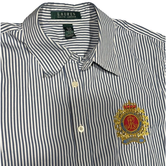 Lauren Ralph Lauren Women’s Long Sleeve Button Up Embroidered Logo Crest MEDIUM - Picture 6 of 8